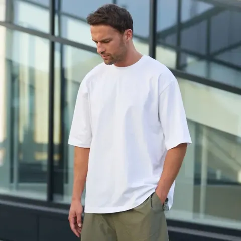 Schweres 260g Baumwolle T-Shirt Für Herren Oversized Überschnittene Schulter Rundhals Nahtlos Schlauchförmig Casual Streetwear Top