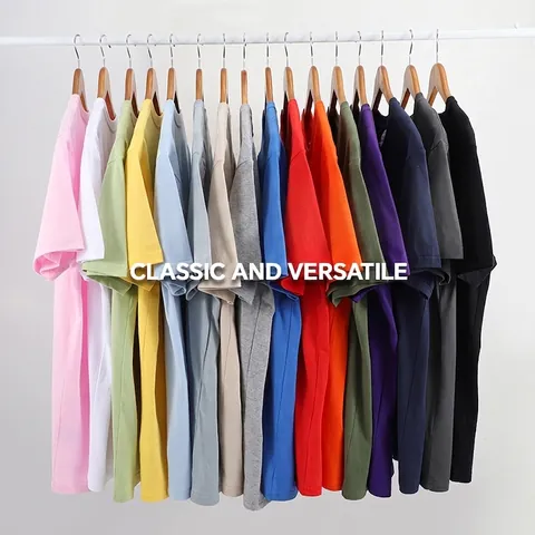 T-Shirt Homme en Coton Lourd Col Rond Manches Courtes Couleur Unie Basique Décontracté Streetwear Top pour Hommes et Femmes