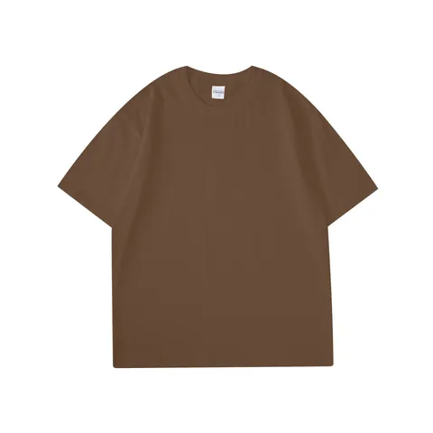 Camiseta de Algodón Peinado Pesado para Hombre Hombros Caídos Color Sólido Cuello Redondo Manga Corta