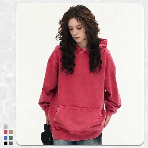 Men Vintage Washed Heavyweight Cotton Hoodie Oversized Drop Shoulder Pullover Sweatshirt American Retro Streetwear Long Sleeve Top