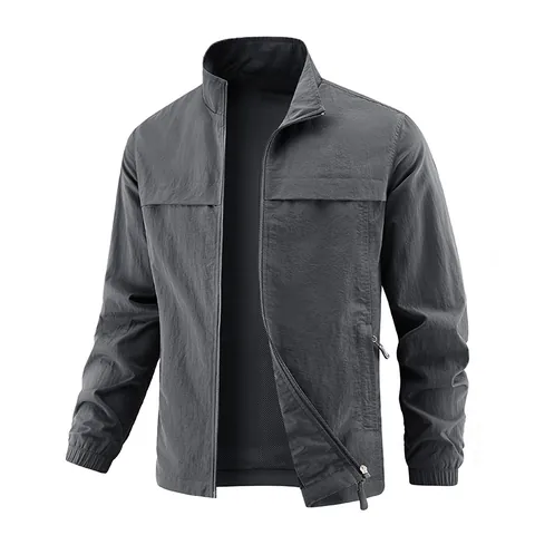 Heren Casual Windjack Staande Kraag Lichtgewicht Jas Met Rits Mode Effen Kleur Bovenkleding Voor Lente Herfst Top