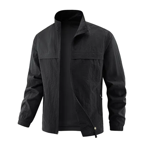 Men's Casual Windbreaker Jacket Stand Collar Lightweight Zipper Coat Fashion Solid Color Outerwear For Spring Autumn Top