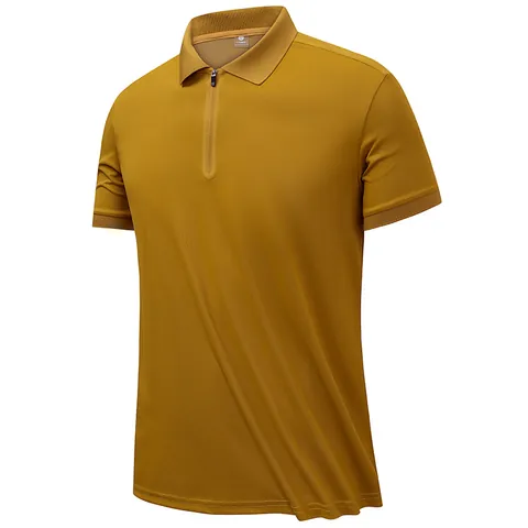 Men's Summer Ice Silk Quick Dry Polo Shirt Zipper Lapel Short Sleeve Solid Color Casual Fashion Breathable Sporty Top