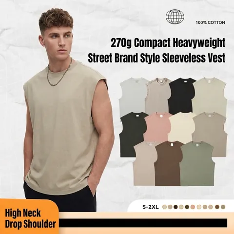 Débardeur Oversize Unisexe Hommes Femmes Coton Lourd T-Shirt Sans Manches Streetwear Casual Top Été Mode