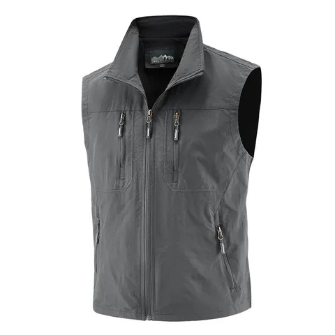 Herren Outdoor Funktionsweste Mehrere Taschen Lässig Angelweste Leicht Atmungsaktiv Stehkragen Weste Ärmelloses Top