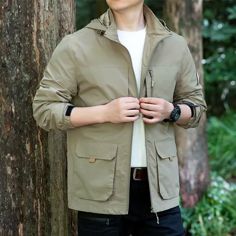 Veste d'Extérieur pour Homme Coupe-vent et Antidéchirure avec Capuche Amovible Légère Résistante à l'Usure Veste en Nylon Décontractée pour l'Automne et le Printemps