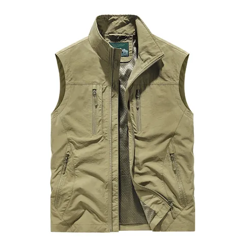 Men Outdoor Utility Vest Fleece Lined Reversible Multi Pocket Stand Collar Fishing Photography Workwear Jacket For Winter