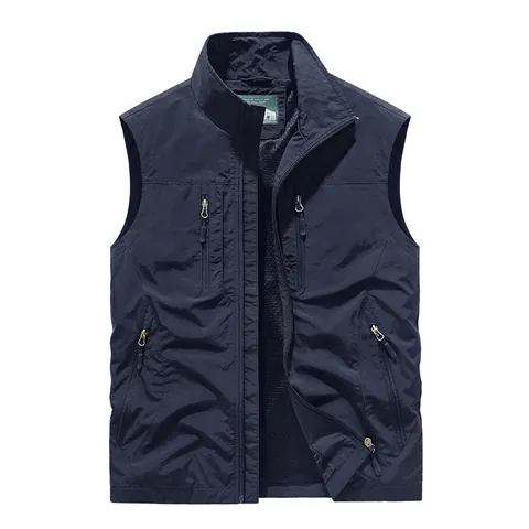 Men Outdoor Utility Vest Fleece Lined Reversible Multi Pocket Stand Collar Fishing Photography Workwear Jacket For Winter