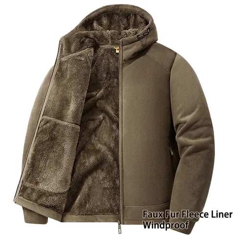 Men's 2025 New Thickened Fleece-Lined Hooded Sweatshirt Jacket Solid Color Windproof Workwear Fleece Outerwear Top For Men