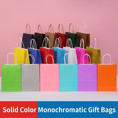 Minimalist Solid Color Kraft Paper Gift Bags With Handles For Party Favors Candy Packaging DIY Creative Portable Wrapping Bags