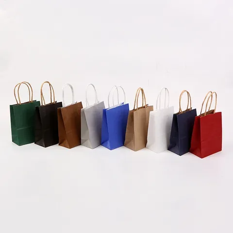 Sacs Cadeaux en Papier Kraft de Couleur Unie Minimalistes Avec Poignées Pour Cadeaux de Fête Emballage de Bonbons Sacs Portables DIY