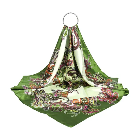 Women Satin Silk Scarf Paisley Printed Square Shawl Neck Scarf Vintage Fashion Hair Band Bag Accessory For Ladies Travel