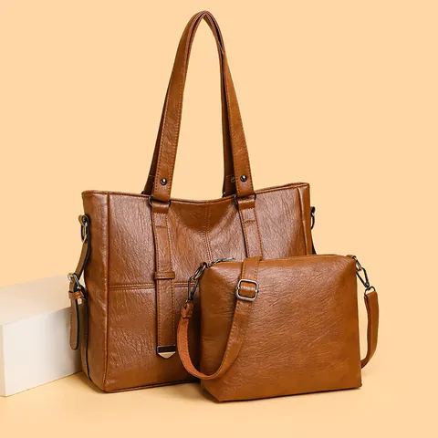 Bolso Tote de Cuero PU de Gran Capacidad para Mujer Bolso de Mano Retro Conjunto de Bolso de Hombro para Oficina Uso Diario