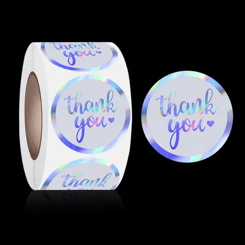 Holographic Round Thank You Stickers Waterproof Laser Sealing Labels For Gift Box Envelope Wedding Party Favor Decoration