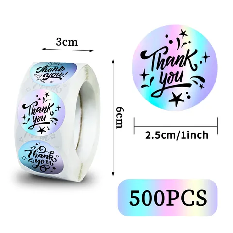Holographic Laser Thank You Stickers Roll Round Decorative Labels For Gift Packaging Sealing Wedding Party Business Decor