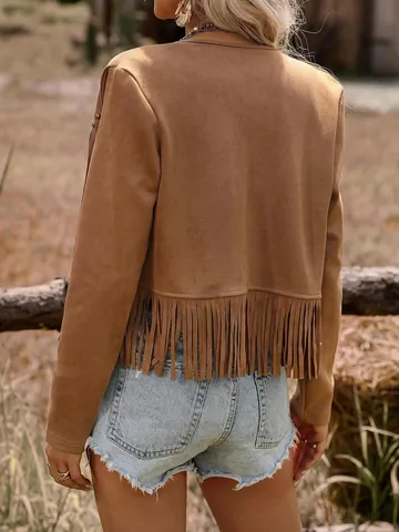 Chaleco de Gamuza Sintética con Borlas para Mujer Hippie Bohemio Remaches Sin Mangas Chaqueta de Flecos Chaleco Boho Chic