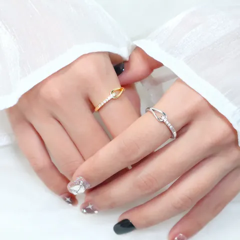 Koreanischer Stil Knoten Zirkonia Offener Ring Für Damen Kupfer Einfach Strass Hohl Ineinandergreifend Einstellbar Ring Schmuck