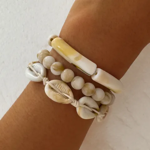 Bohemian Ethnic Bracelet Natural Shell Resin Acrylic Beads Marble Texture Summer Beach Jewelry For Men