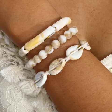 Bohemian Ethnic Bracelet Natural Shell Resin Acrylic Beads Marble Texture Summer Beach Jewelry For Men