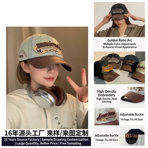 Vintage Gewaschene Denim Baseballkappe Verstellbar Bestickt Sonnenschutz Distressed Peaked Hat Outdoor Sport Accessoire Herren Damen