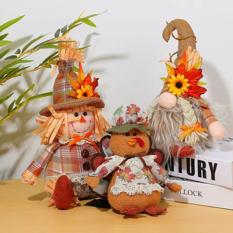 Thanksgiving Gnomes Plush Harvest Festival Scarecrow Turkey Dolls LED Lights Sunflower Maple Leaf Autumn Table Ornament