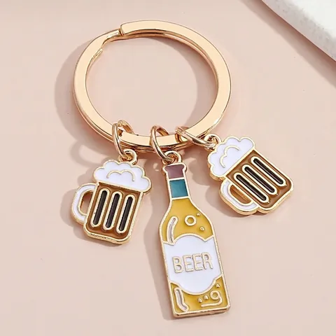 Drink Bottle Keychain Alloy Enamel Wine Glass Beer Mug Bottle Opener Pendant Metal Key Ring Charm Bag Backpack Decoration