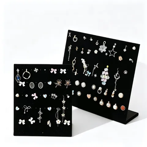 Velvet Jewelry Display Stand L-Shaped Earring Organizer Board Necklace Holder Desktop Vertical Professional Rack Storage