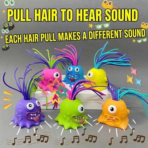 Lustiges Schreiendes Monster Stressabbau Spielzeug Mit Buntem Ziehbarem Haar Klangerzeugendes Leuchtendes Squeeze Sensory Toy