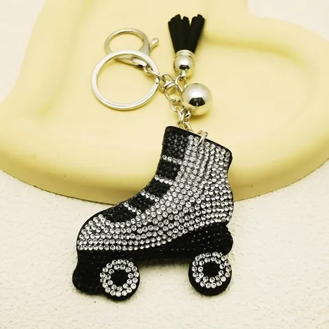 Llavero Creativo de Patín de Ruedas con Strass Adorno de Bolso de Microfibra Borla Campana para Mujer Joyería Regalo