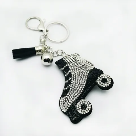 Llavero Creativo de Patín de Ruedas con Strass Adorno de Bolso de Microfibra Borla Campana para Mujer Joyería Regalo