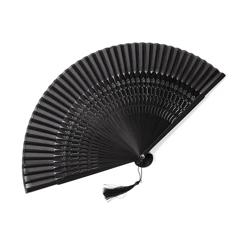 Chinese Style Lacquered Bamboo Folding Fan Hollow Out Design With Tassel For Women Classical Dance Performance Home Decoration