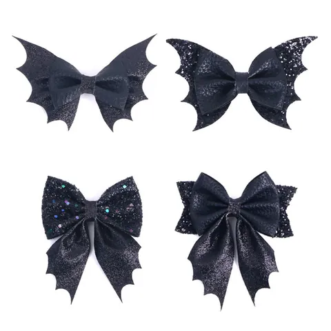 Halloween Bat Wing Bow Hair Clips For Girls Glitter Sequin Faux Leather Batwing Hairpins Kids Party Costume Accessories