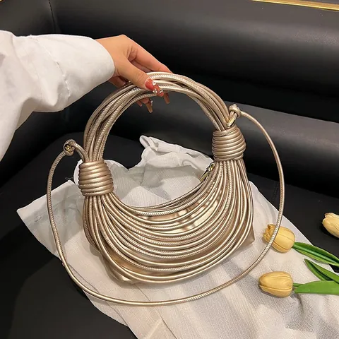 Creative Noodle Woven Handbag For Women 2025 Summer Fashion PU Leather Shoulder Bag Unique Hobo Crossbody Bag Daily Party Gift