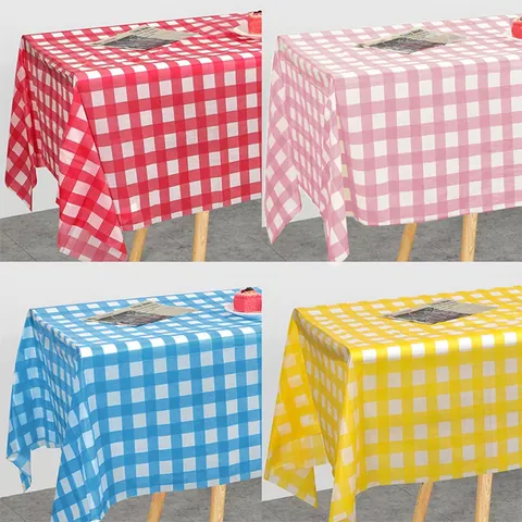 Disposable Plastic Checkered Tablecloth Rectangular Gingham Plaid Table Cover For Party Picnic Birthday Event Decoration