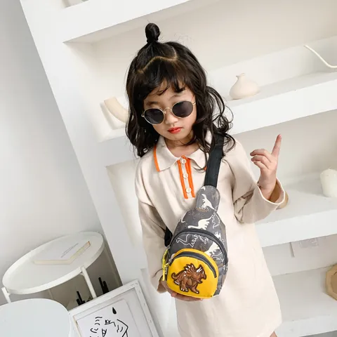Cartoon Dinosaur Kids Chest Bag Fashion Nylon Crossbody Bag For Boys Girls Lightweight Small Waist Pack Coin Purse Travel Bag