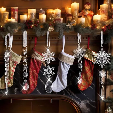 Klarer Acryl Weihnachts Schneeflocke Eiszapfen Rentier Hängende Ornamente Für Weihnachtsbaum Feiertag Party Heimtextilien