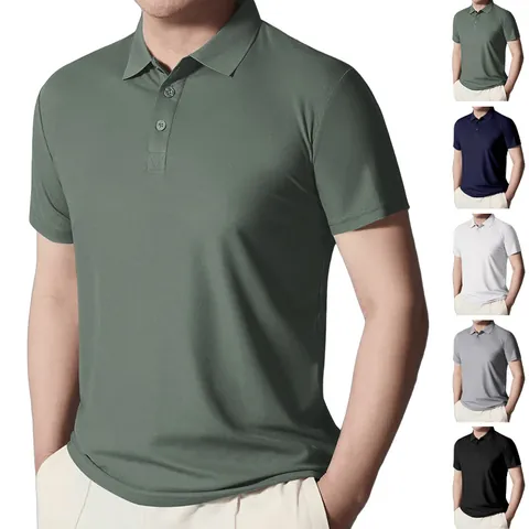Polo De Manga Corta Para Hombre De Punto Piqué De Poliéster Transpirable Business Casual Color Sólido Moda Top