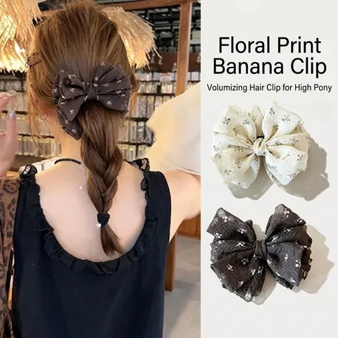 Vintage Floreale Fiocco Fermaglio a Banana Stile Coreano Tessuto Fatto a Mano Grande Forcina per Donna Quotidiano Festa Accessori Capelli