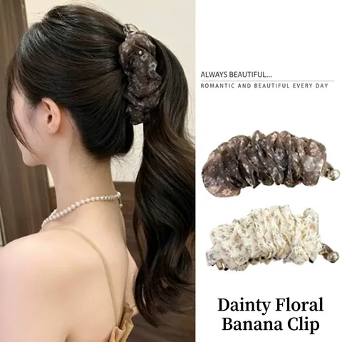 Fermaglio a Banana in Stile Francese Floreale Grande Doppio Strato Pieghettato Mesh Accessorio Capelli Donna Elegante Fermaglio Capelli