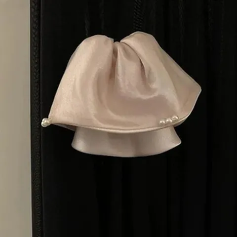 Pinza per Capelli Donna Stile Coreano High-End Raso Plissettato Elegante Perla Artificiale Design Orlo Gonna Grande Fermaglio Versatile Accessori Capelli Estate