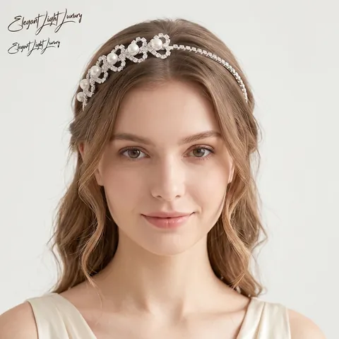 Elegant Rhinestone And Imitation Artificial Pearl Headbands Thin Metal Hair Bands Sparkling Versatile Hair Accessories For Women Party