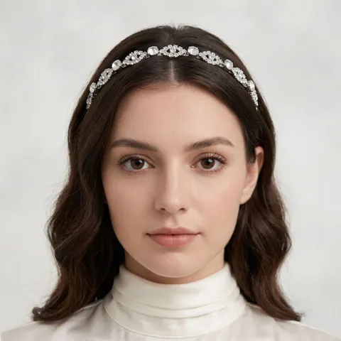 Elegant Rhinestone And Imitation Artificial Pearl Headbands Thin Metal Hair Bands Sparkling Versatile Hair Accessories For Women Party