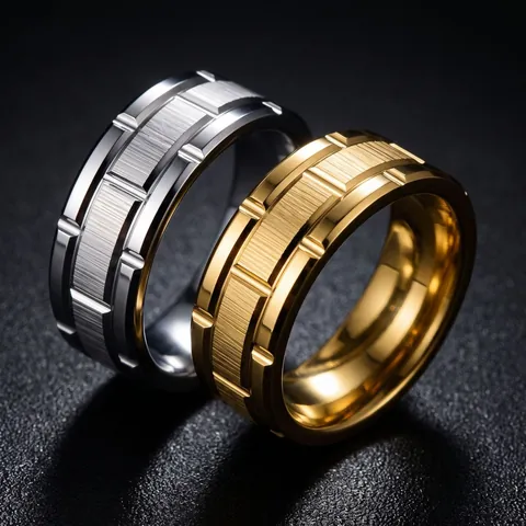Titanium Steel Rings Brushed Geometric Gear Groove Industrial Hip Hop Punk Jewelry For Men Women Unisex Water Resistant