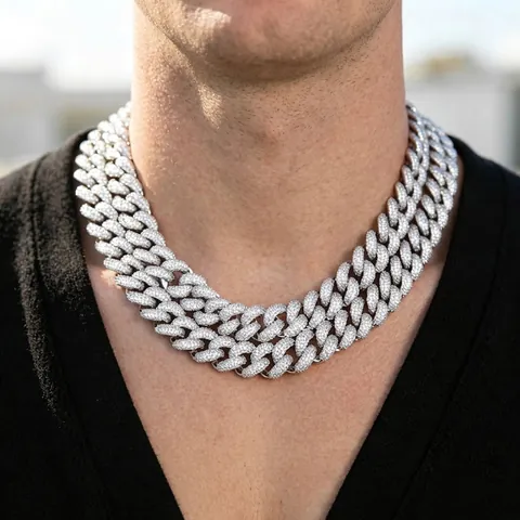 Ανδρικό Hip Hop Iced Out Cuban Link Αλυσίδα Κολιέ Βραχιόλι Χαλκός Πλήρως Στρωμένο Ζιργκόν Στρας Ασημί Χρώμα Κοσμήματα