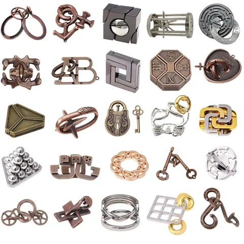 Metal Brain Teaser Puzzles Alloy Intellectual IQ Test Unlock Game Vintage Retro Educational Toys Kids Adults Logic