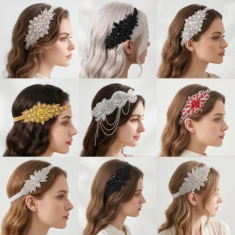 Luxury Rhinestone Bridal Headband Sparkly Alloy Flower Leaf Hairband Elastic Wedding Party Headwear For Women