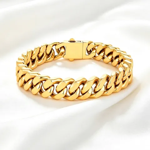 Bracelet Gourmette Acier Inoxydable Poli Hip Hop Style Miami Plaqué Or 18K Pour Hommes Femmes Bijoux