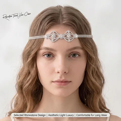 Vintage Bohemian Rhinestone Head Chain For Women Alloy Mesh Tassel Forehead Band Luxury Wedding Party Hair Jewelry Accessory
