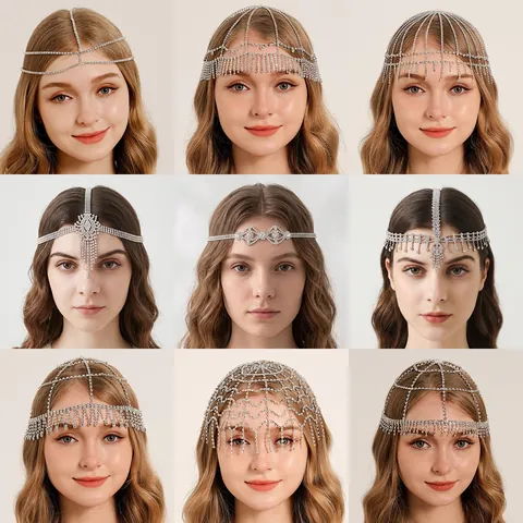 Vintage Bohemian Rhinestone Head Chain For Women Alloy Mesh Tassel Forehead Band Luxury Wedding Party Hair Jewelry Accessory