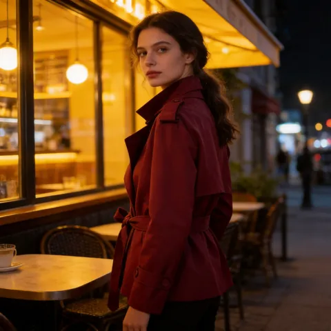 Women Short Trench Coat Belted Double Breasted Jacket Elegant Lapel Long Sleeve Polyester Outerwear Fall Fashion Casual Coat
